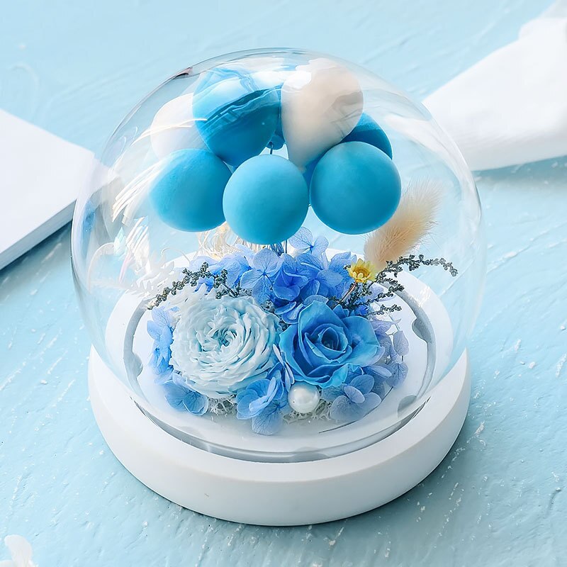 Moeder Dag Aanwezig Kunstmatige Eeuwige Bloem Thuis Bruiloft Decor Met Led Valentijnsdag Kerstmis Nieuwjaar Eeuwige Rose In Glas: HGA002111-Blue