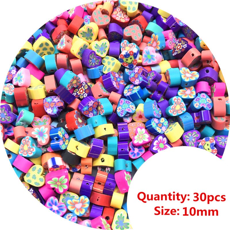 30 Uds. 10mm cuentas de impresión de fruta/sonriente/Animal cuentas de arcilla polimérica cuentas de color mezclado polímero separador de cuentas de arcilla para fabricación de joyería DIY: 04