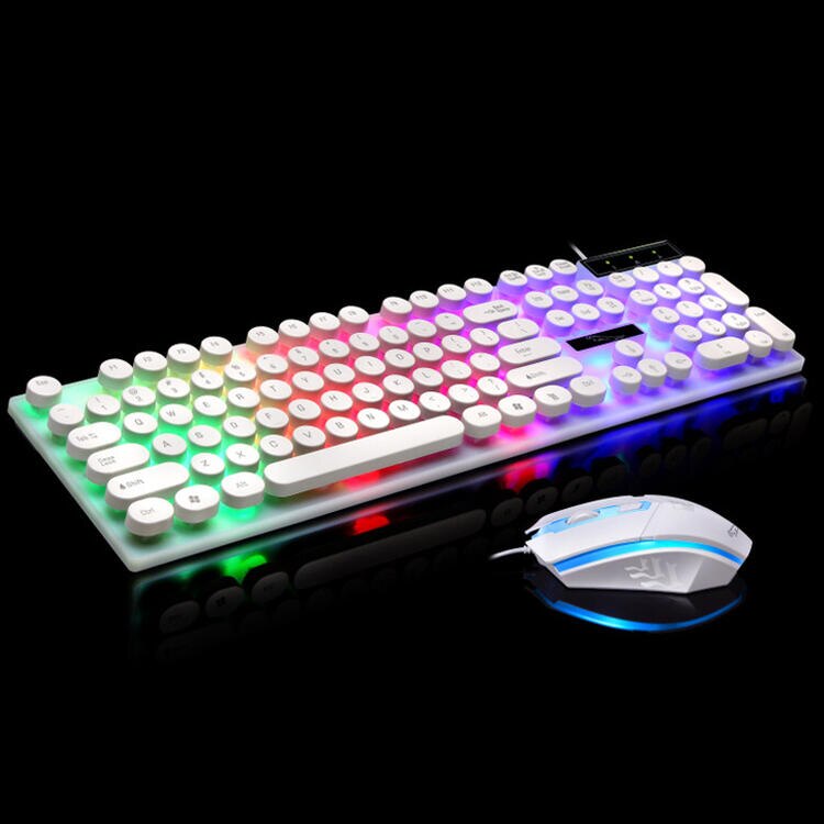 Plastic G21 104 Keys Wired Keyboard Waterproof Colorful Mixed Light Mechanical Circular Keycaps Backlit Keyboard for PC Laptop: Keyboard Mouse1