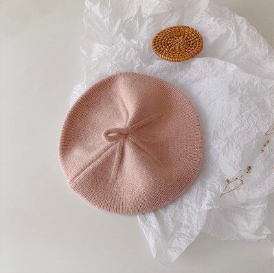 Stickad basker flerfärgade barn babyhattar höst vinter styling tillbehör hipster målare hatt för flickor barn motorhuv mössa: 2459 rosa