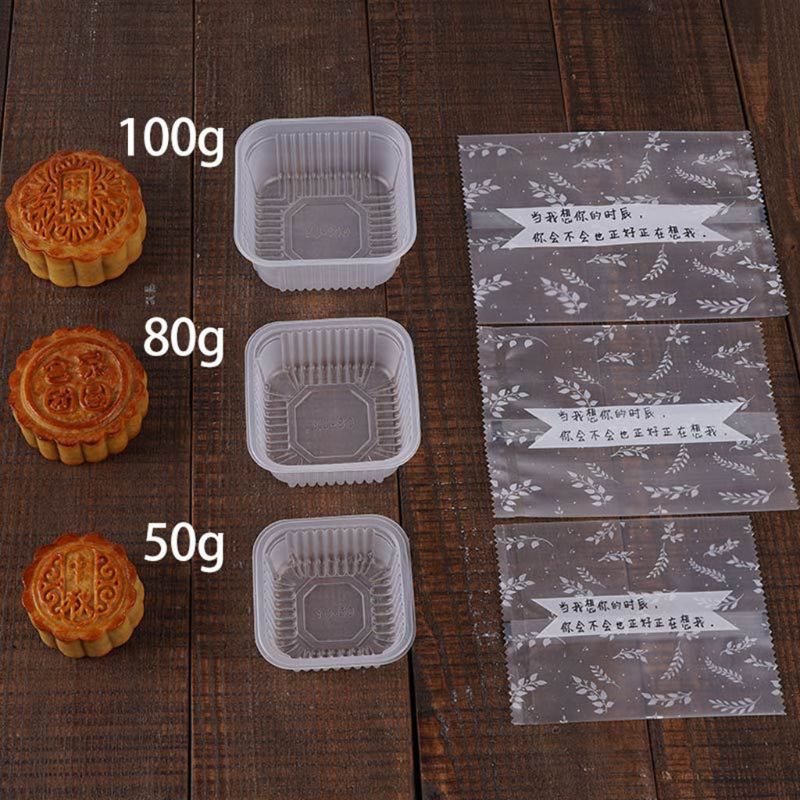 100pcs 50/63-80/100g Square Moon Cake Trays Mooncake Package Box Container Holder Mid-autumn Festival