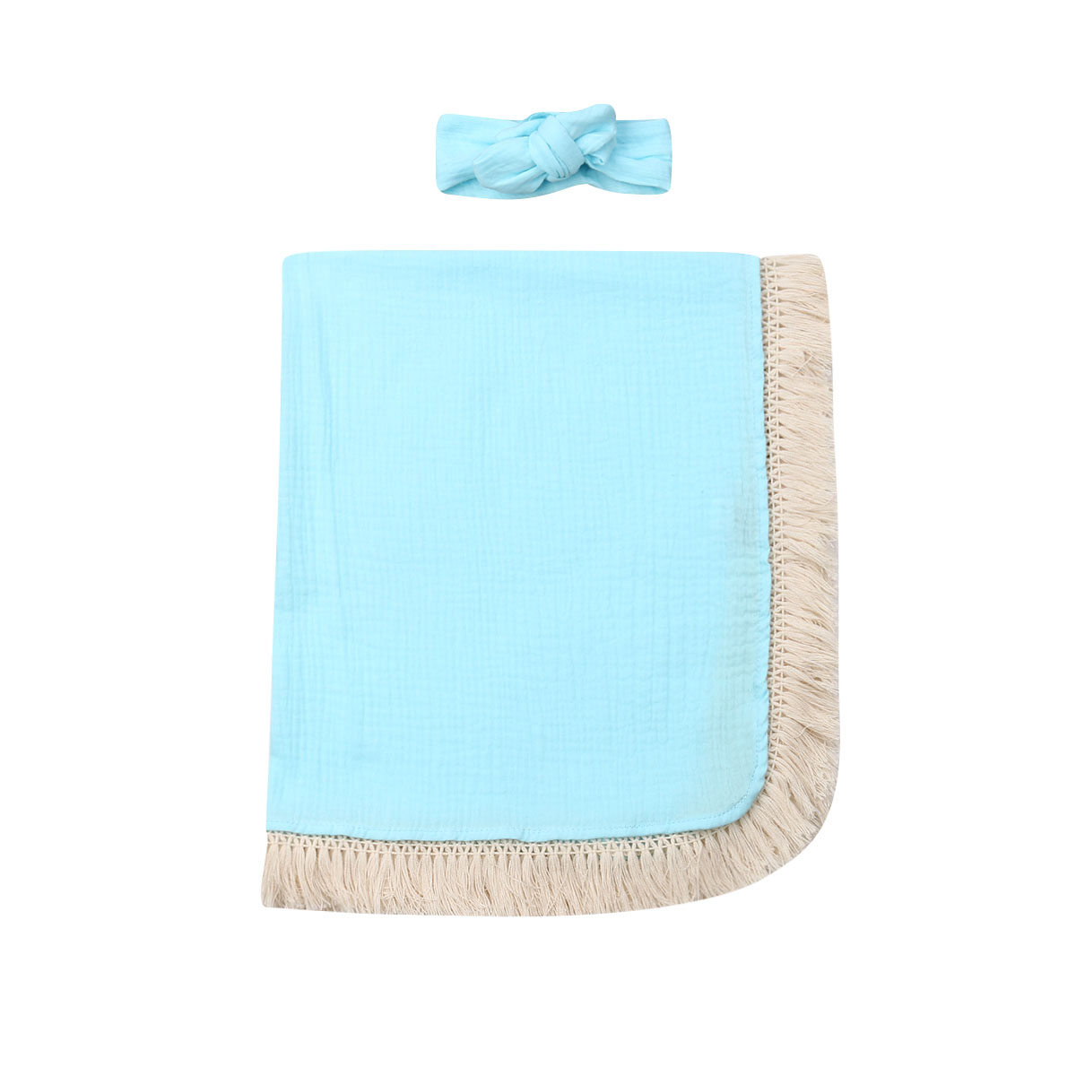 Neue 2Stck Baby Mädchen Junge Quaste Swaddle wickeln Decke Musselin 100% Baumwolle Schlafen matt: Blau