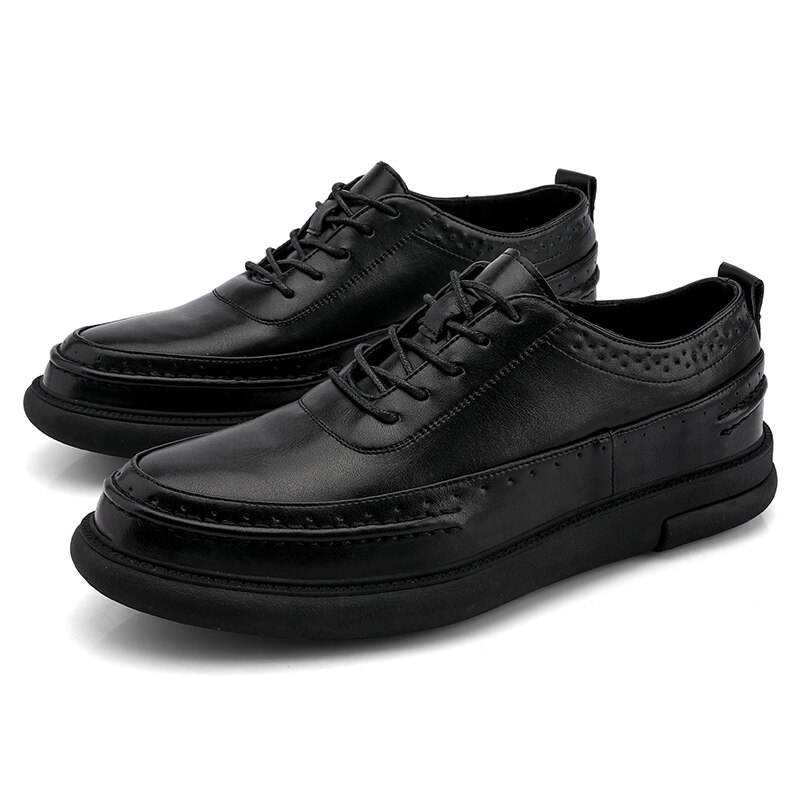 Klassiska herrskor bekväma oxford läderskor man snörning brogue män skor fest män skor: Svart a / 8.5