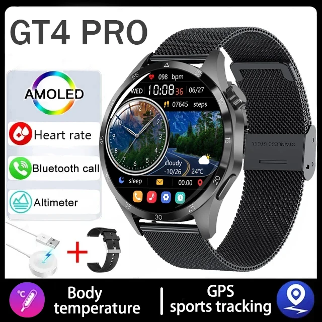2025 Nuovo 4 pro accorto guarda da uomo Schermo AMOLED HD da 1,43 pollici GPS Chiamata Bluetooth Monitoraggio della saluto Funziona per androide IOS ragazza: verde