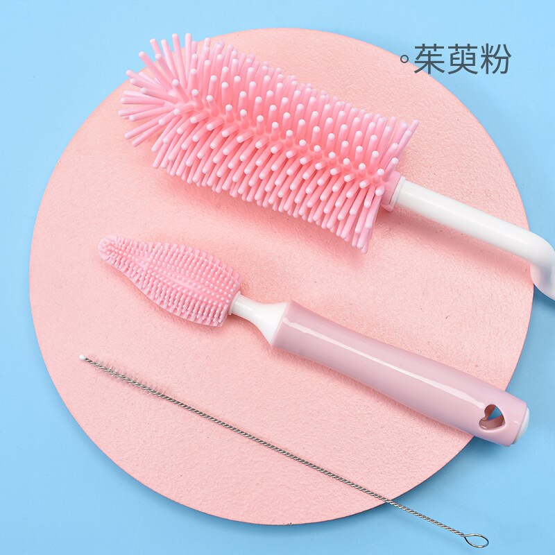Cepillo para biberón giratorio de Gel de sílice, 360 du, para infantes nai zui shua, cepillo para biberón, combinación xi bei shua, biberón: Pink