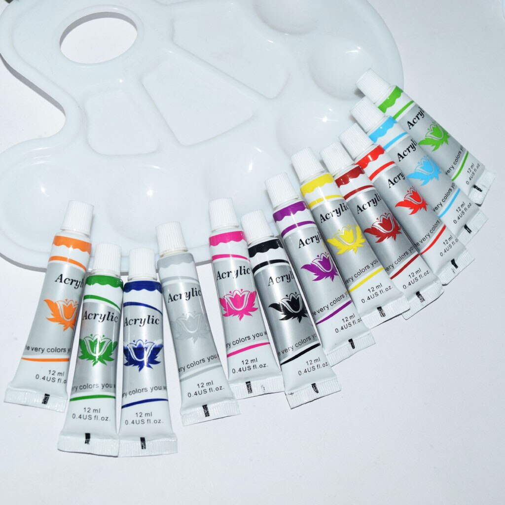 12Pcs /set 12ml Acrylic Paint Set Tube for Artists Acrylic Paints for Painted Wall Paint Canvas Wood Ceramic 4.23