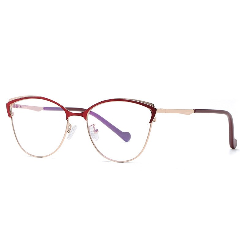 49204 Stainless Steel Eyebrow Glasses Frames Women Optical Computer Glasses: Red