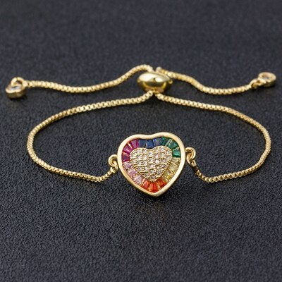 Romantico a Forma di Cuore Braccialetto di Rame CZ Regolabile Bracciali A Catena per Le Donne Ragazze migliore Cerimonia Nuziale Del Partito Di Compleanno del Regalo Dei Monili: oro