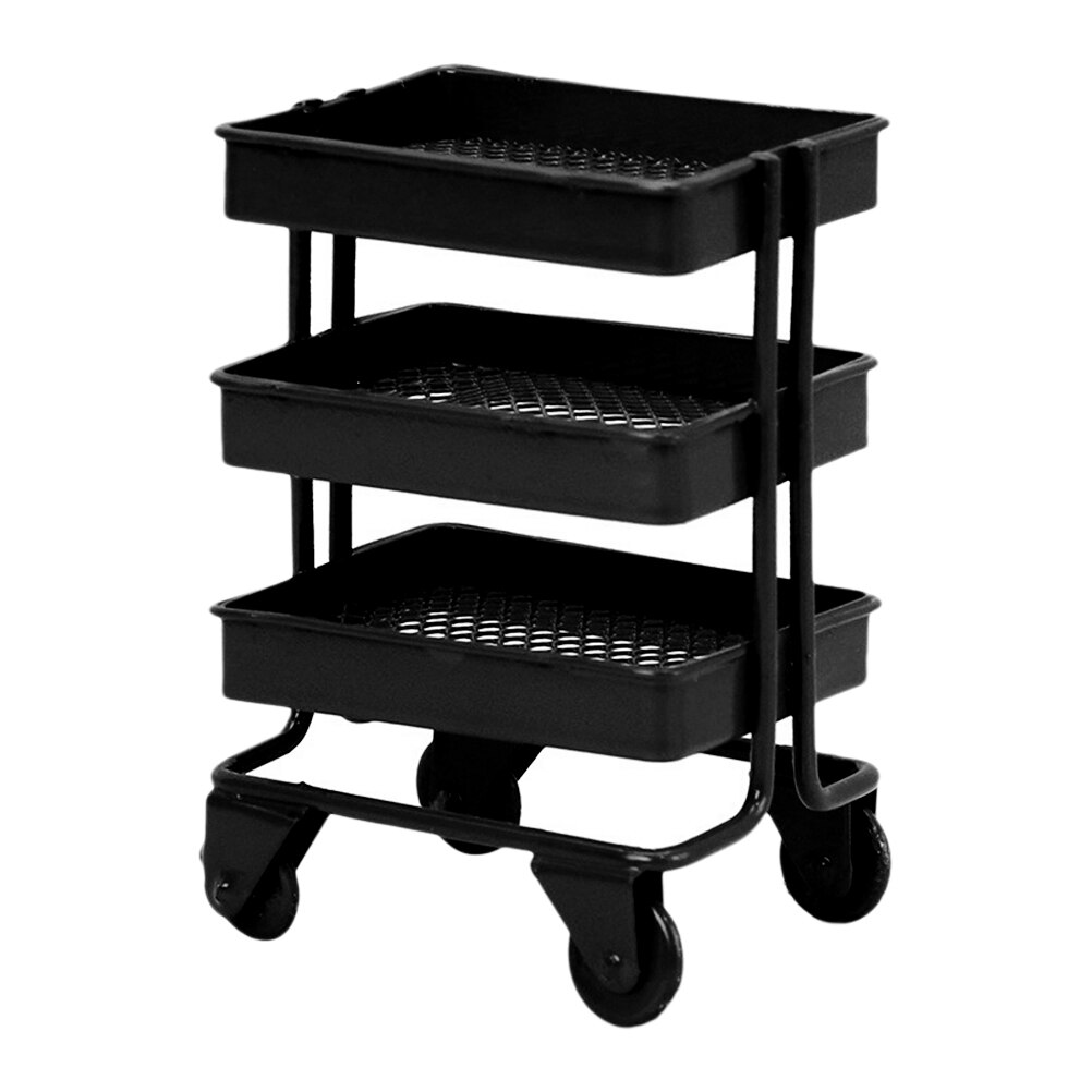 Mini Storage Rack Handcart Kitchen Simulation Items Cart Ornament Mini House Decor: Black