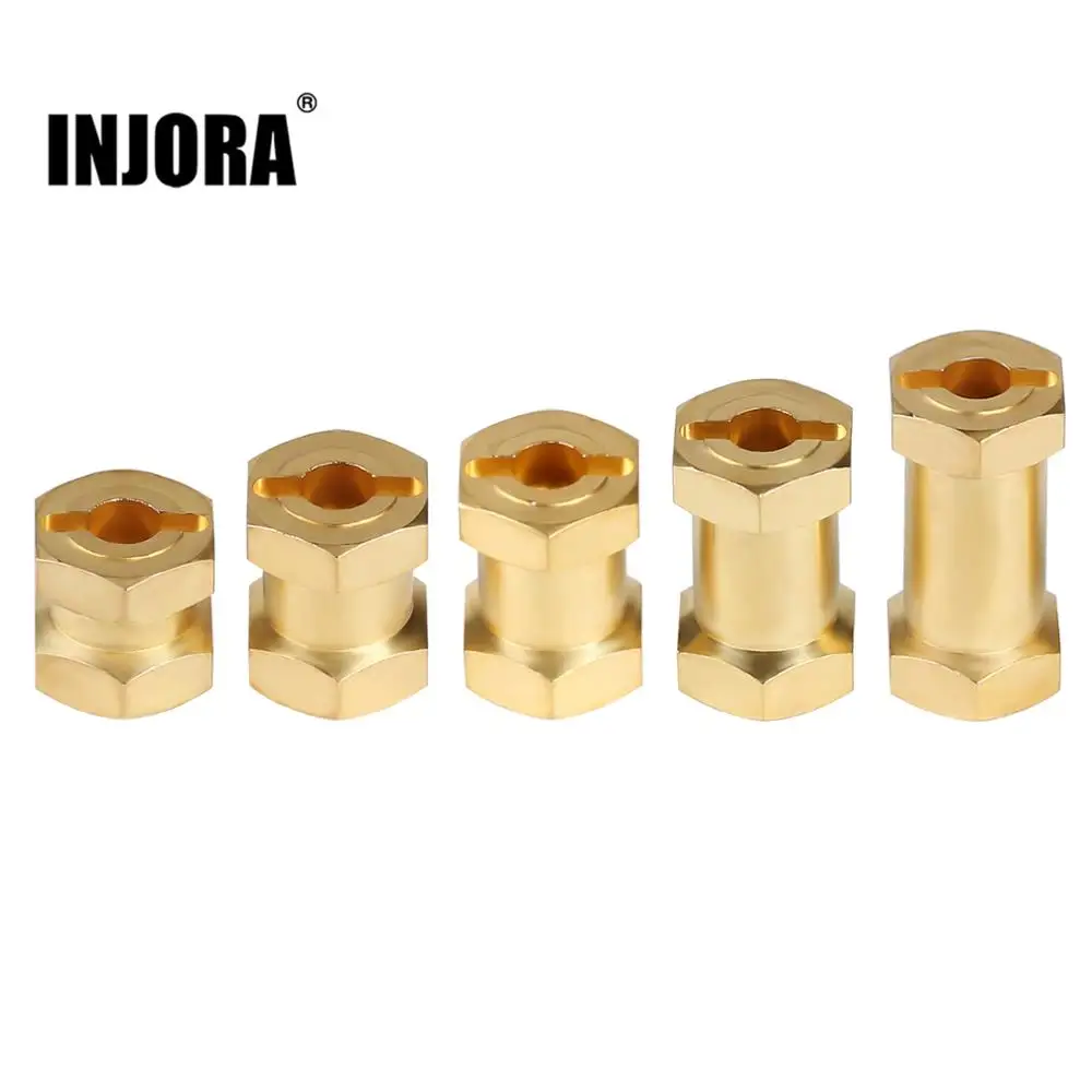 INJORA cięższy mosiężny przedłużony Adapter 12MM koło sześciokątne 12/15/17/20/25MM dla 1/10 gąsienica RC oś samochodu SCX10 90046 D90
