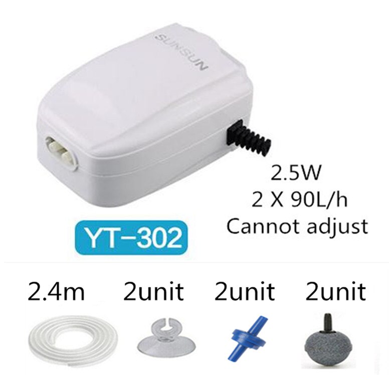 110-240V Ultra Leise Luftpumpe Für Aquarium Aquarium Doppel Outlets Sauerstoff Pumpe Einstellbare Langlebige Pumpe Schwarz körper Hohe Qualit: YT-302 A SET / 220-240v 50hz