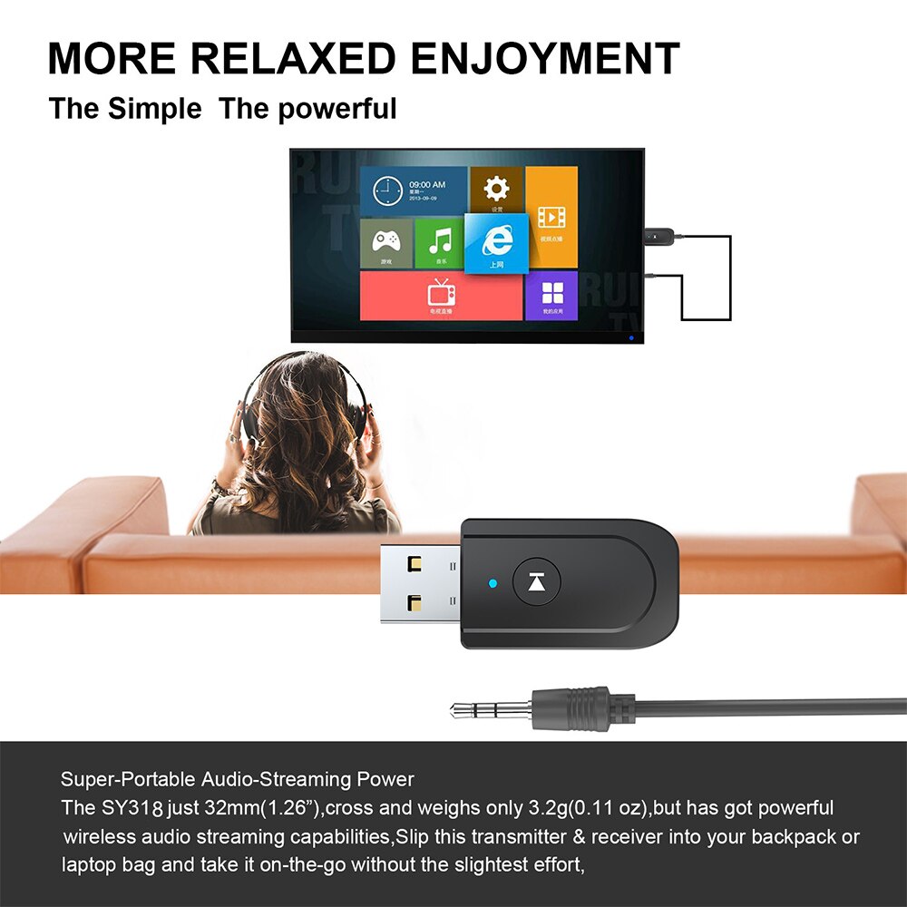 Mini USB 3 IN 1 Bluetooth 5.0 Transmitter Receiver Stereo Bluetooth RCA USB 3.5mm AUX For TV PC Headphones Home Stereo Car Audio