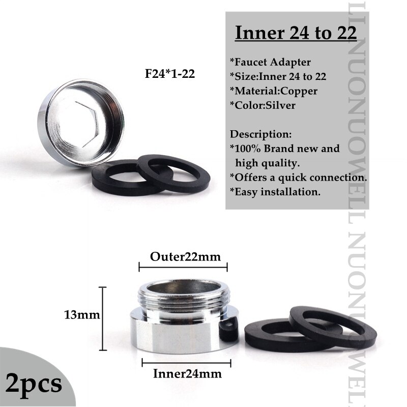 2 stk vandhane belufter fittings 16 18 20 22 24mm g3/4 g1/2 køkken vandhane adapter kobber vandrenser tilbehør: F24 x 1-22