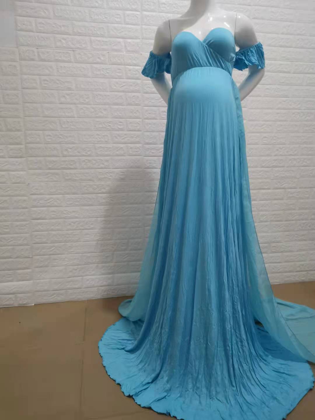 Sexy Moederschap Avondjurken Zwangerschap Jurk Voor Photoshoot Chiffon Lange Zwangere Vrouwen Maxi Gown Fotografie Prop Baby Shower: Light blue