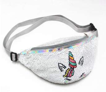 ZFF & WGM bolsa de cintura de lentejuelas con estampado de unicornio a la riñonera para niños bolsa de pecho de dibujos animados bolsa de viaje al aire libre bolsillo teléfono: 4