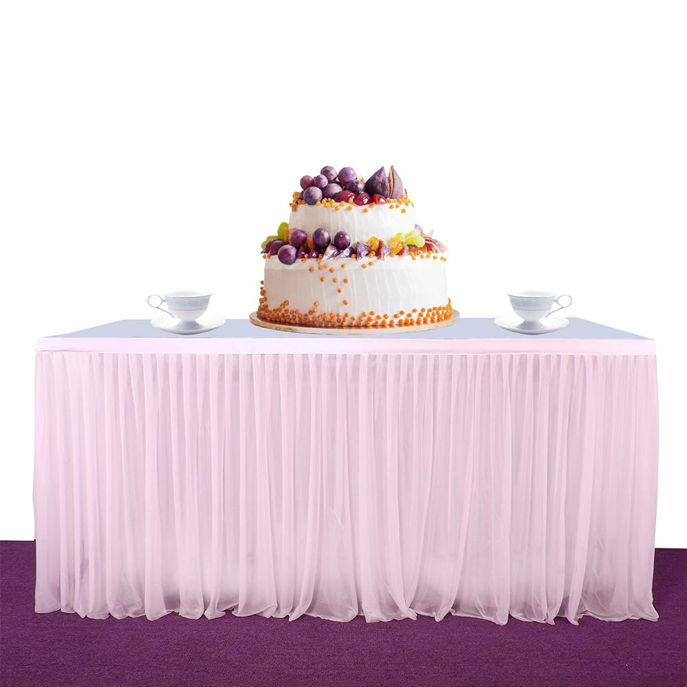 MeterMall High-end Stretch Yarn Mesh Fluffy Tutu Table Skirt for Party Wedding Birthday Party Home Decoration: 14ft / pink