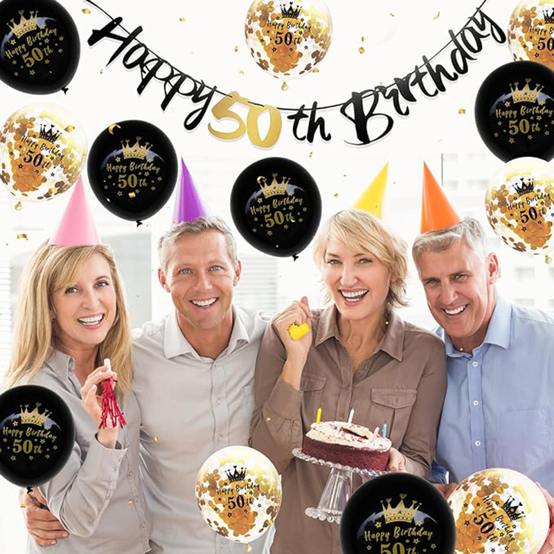 Streamer de papel dorado negro, pancarta colgante de cumpleaños para 16 18 21 30 40 50 60 años, decoración para de cumpleaños, aniversario