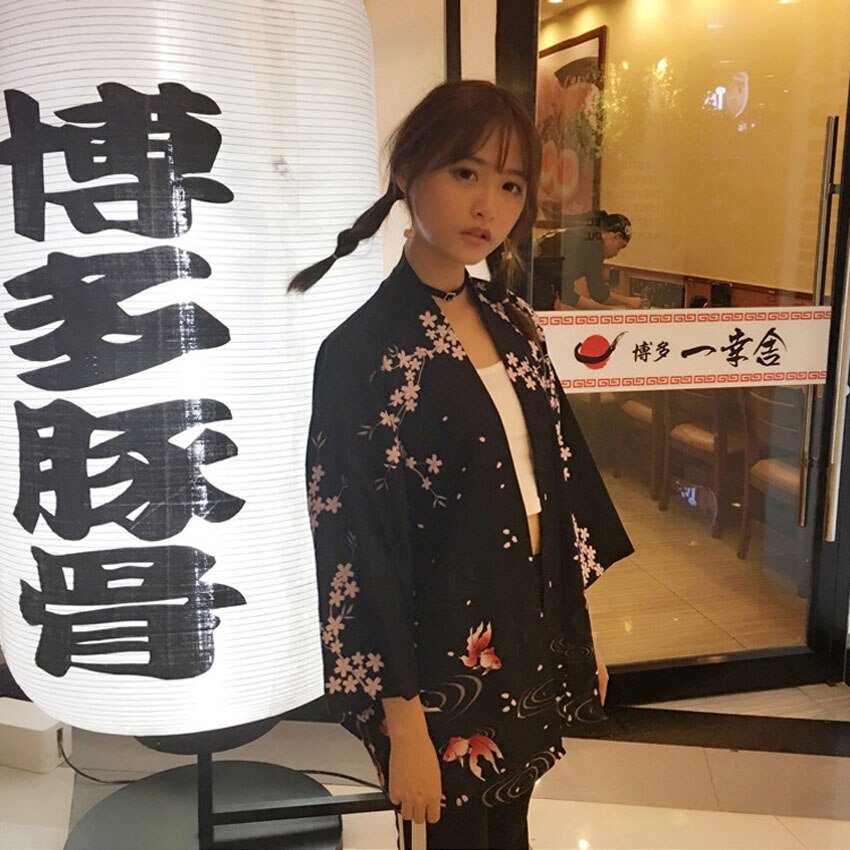 Japanischen orientalisch Kran Sakura Kimono Haori Strickjacke Chinesischen Seetang-anzug Ukiyo-e Schlecht Kleid Pyjama für Frau Mantel Outfits: Farbe1