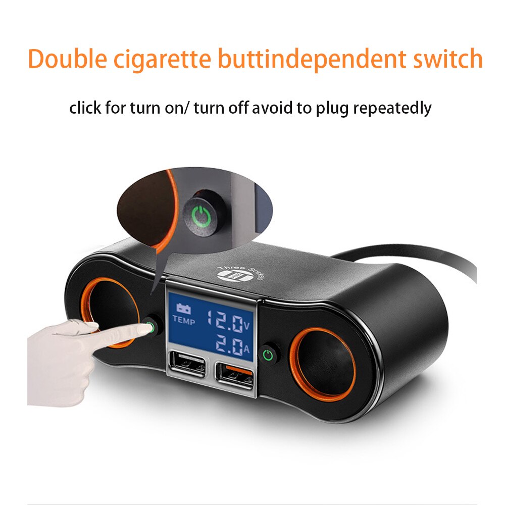 Auto Dual USB Lader Sigarettenaansteker Splitter Adapter Auto Kit Met Spanning temperatuur Display Snelle Oplader Voor Mobiele Telefoon