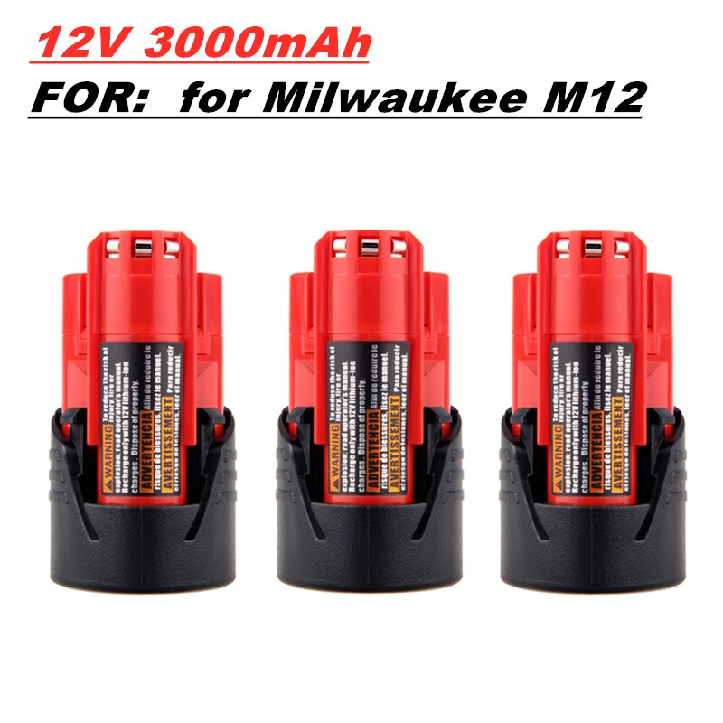 Replacement Battery for Milwaukee M12 - 12V 3000mAh Li-ion - 48-11-2401 Cordless Tools: 3 batteries