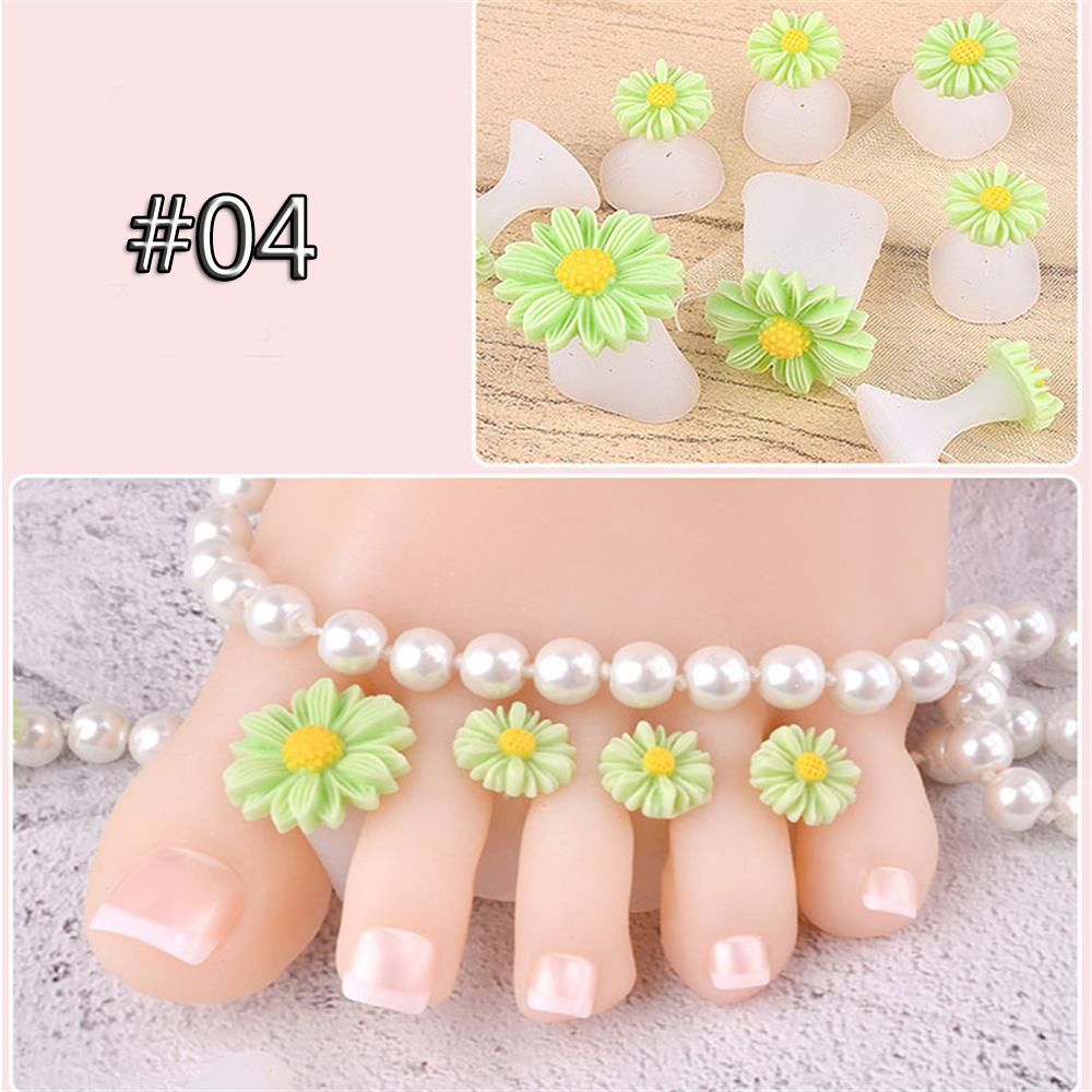 8PCs/Set Silicone Toe Separators Foot Toe Spacers for Home and Salon Use Daisy Flower Shape Waterdrop Pedicure DIY Nail Art Tool: Light Green