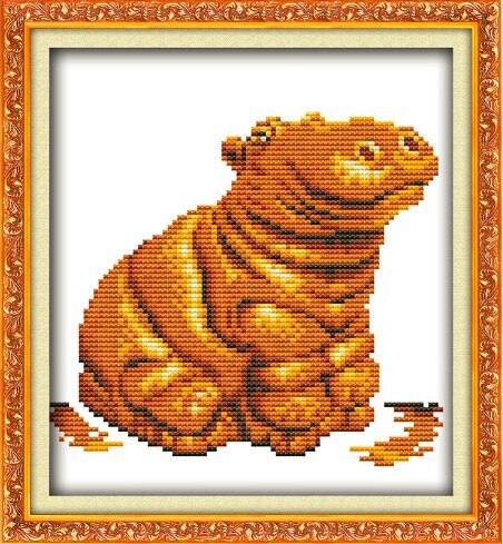 Gouden beeldje nijlpaard schildpad paard olifant kruissteek kit 11ct stuks print canvas borduurwerk diy handgemaakt naaldwerk plus: Nijlpaard / 14ct onbedrukte canvas