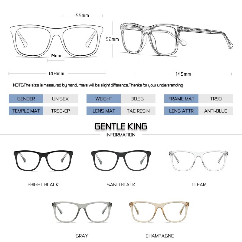 Zachte Koning Vierkante Anti Blauw Licht Blokkeren Bril Mannen Oversize Ultralight Optics Frame Computer Clear Brillen Vrouwen