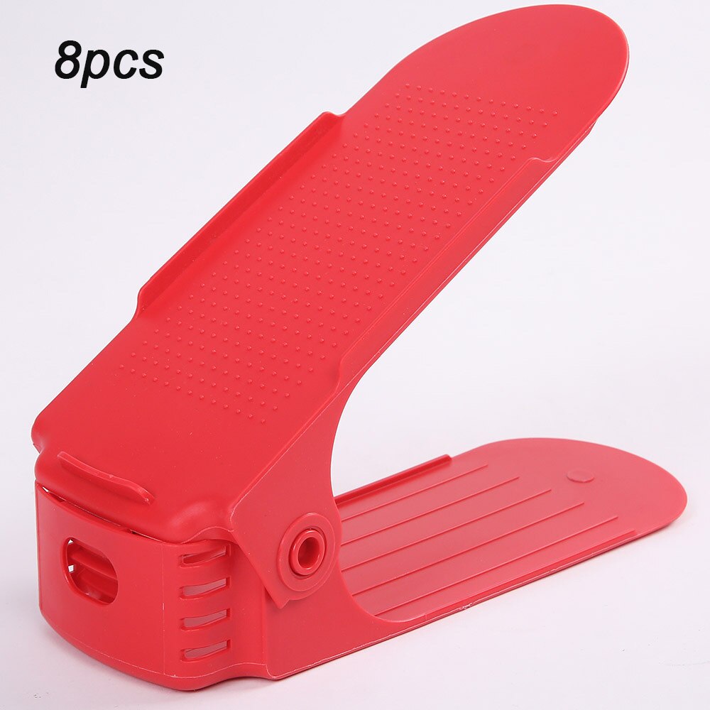8 stuks verstelbare dubbele schoenenorganizer moderne schoonmaak opbergrek plastic woonkamer organizers schoenendoos standaard beugel schoenendoos: 8 stuks rood