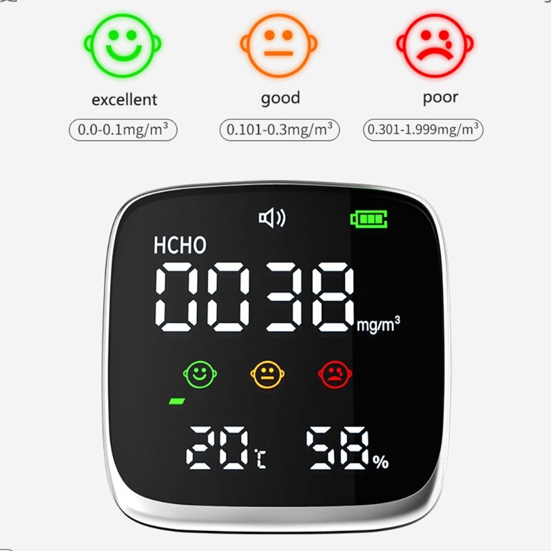 Air Monitor HCHO Monitor Temperature Humidity Sensor Analyzer with Comfort Dispaly Semiconductor Detection