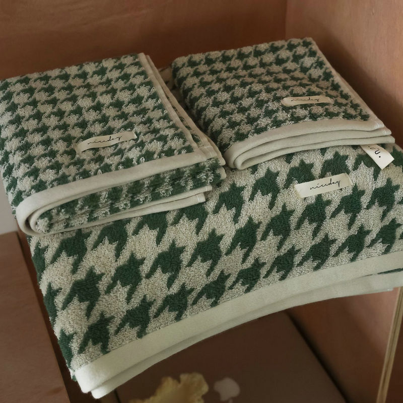 Classic Houndstooth Plaid Towel 100% Cotton Bath Face Hand Square Towel Sets Super Soft Absorbent Bathroom Home Travel Towels: green / 70x140cm