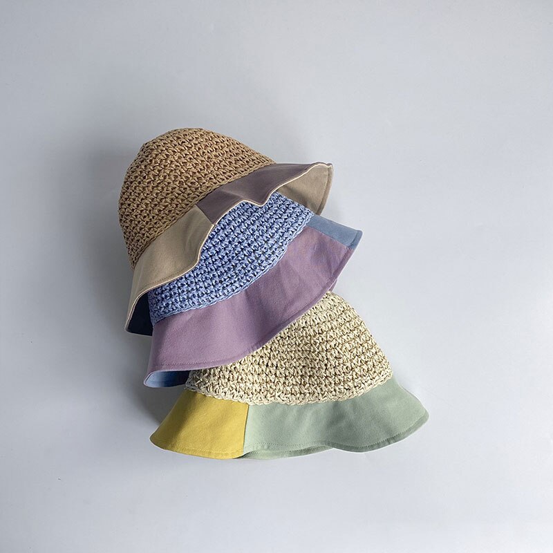 Cappello da sole per bambini cappello di paglia per bambini protezione solare estiva cappelli da spiaggia fatti a mano carini cappello da pescatore femminile berretti per bambini