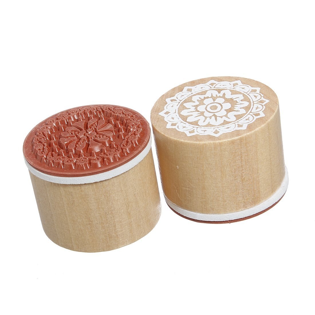 6 Assorted Wooden Rubber Stamp Round Handwriting Floral Flower Craft