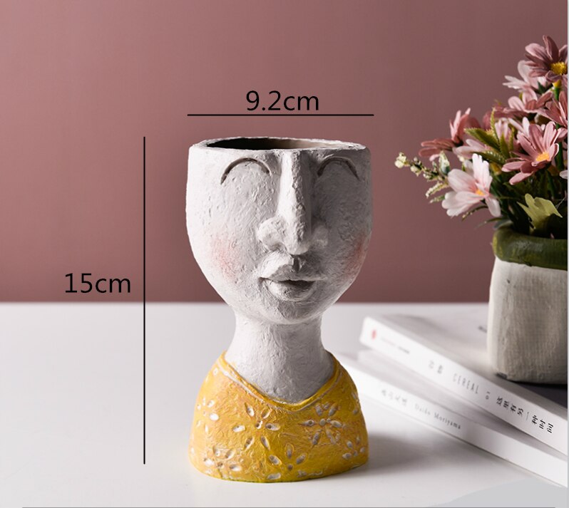 Jarrón de cabeza humana de resina nórdica creativa florero escultura cara humana jardín flor arreglo adornos decorativos jarrones para flores