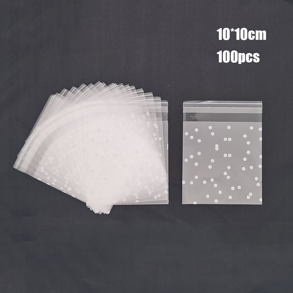 100Pcs Translucent Dot Plastic Biscuit Packaging Bag Opp Bag Wedding Birthday Party Cookie Baking Packaging Bag Candy Bag: B 10x10cm