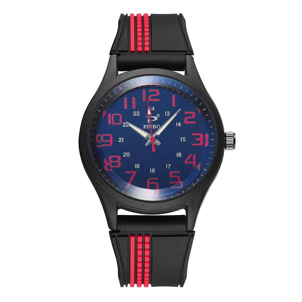 Men Soft Silicone Rubber Strap Sports Watch Simulated Quartz Watch: E