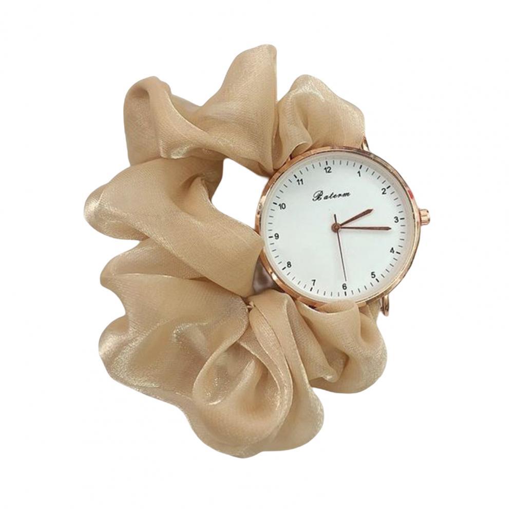 Polshorloge Koreaanse Lint Digitale Horloge Kleine Fee Elegante Persoonlijkheid Student Meisje Quartz Horloge Zonder Sluiting Armband Horloge: Beige
