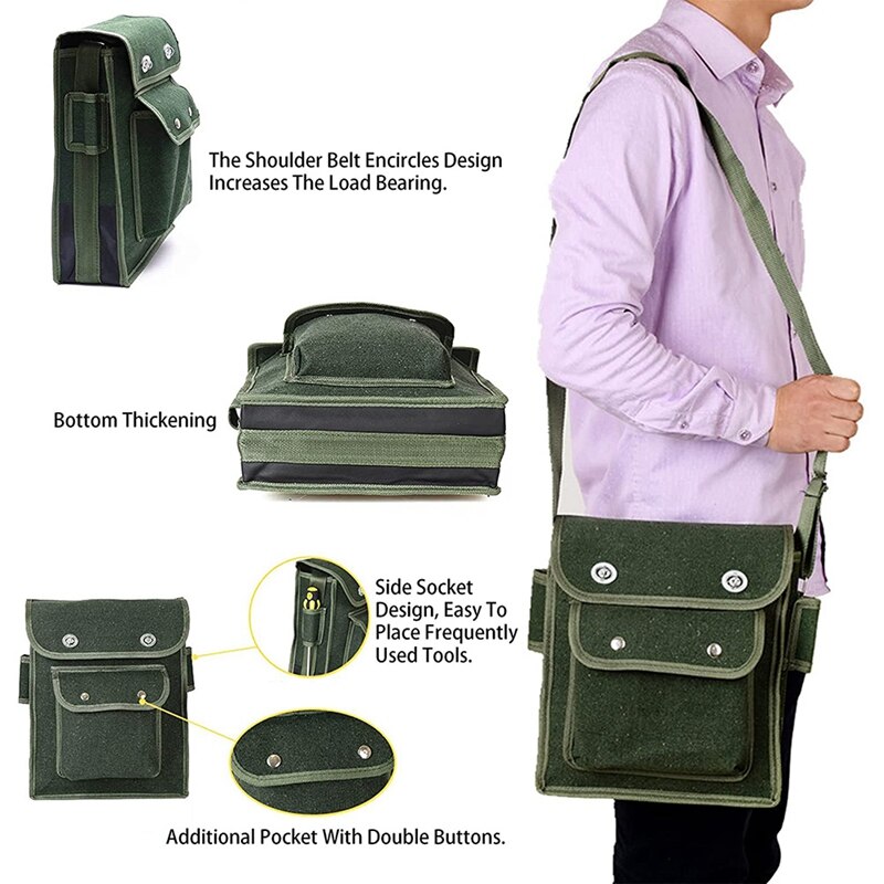 ! Canvas Tool Bag, Shoulder Strap Small Tool Pouch, Maintenance Lineman Garden Wrench Screwdriver Organizer Bag