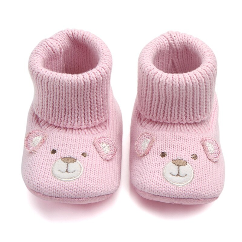 Baby Jongens Meisjes Winter Laarzen Leuke Cartoon Beer Kids Gebreide Super Warme Zachte Schoenen Booties: Roze / 3