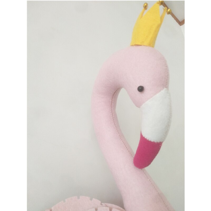 Håndlavet pink krone svane vægindretning udstoppet dukkelegetøj 3d dyrehoved legetøj vægophæng flamingo dekoration babyværelse vægkunstværk