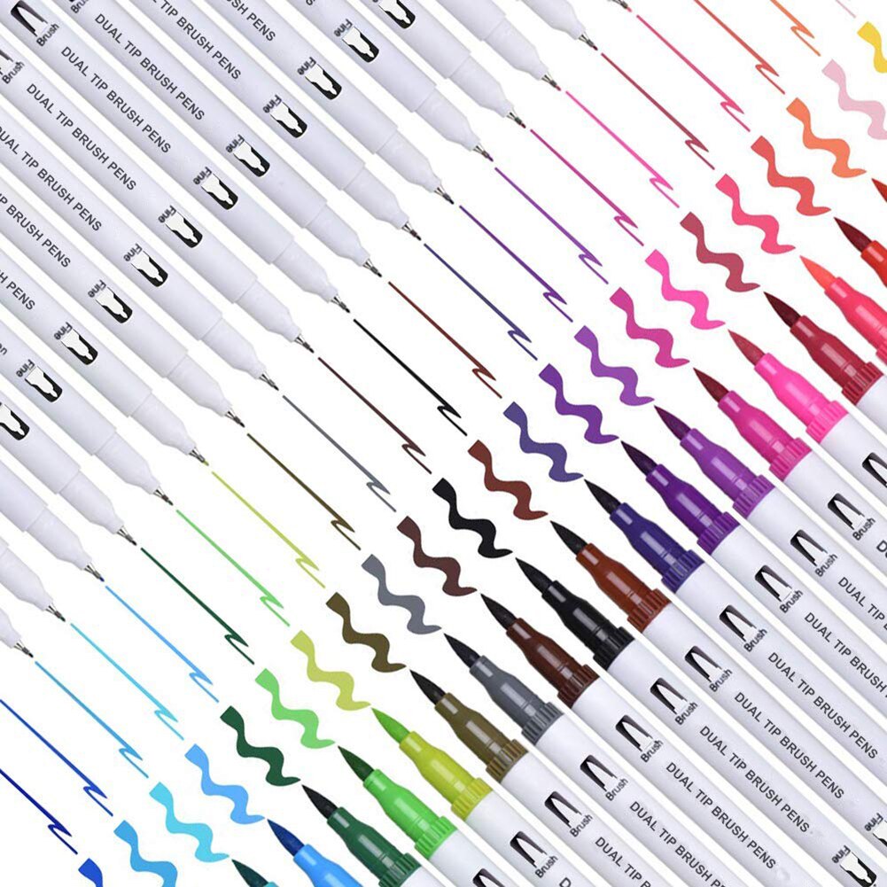 24 Colors Dual Tip Brush Marker Pens Art Watercolor Fineliner Drawing Painting Stationery For Coloring Manga School Supplies