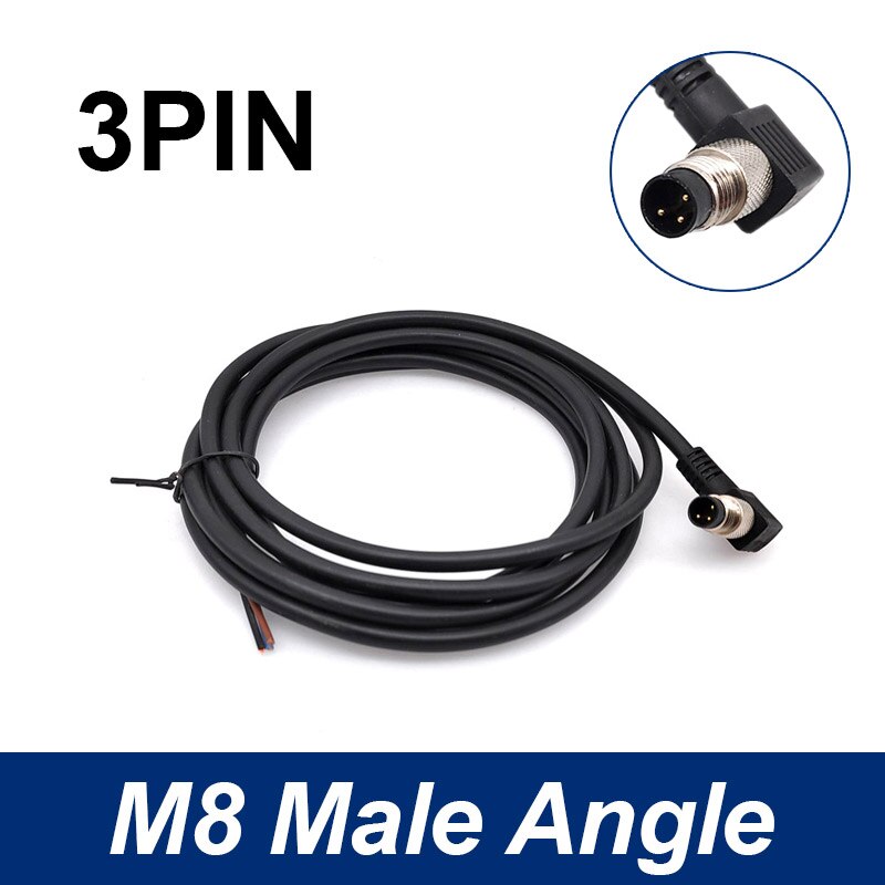 M8 Sensor Connector Cable Waterproof plug Male&amp;Female Straight Angle 4 5 Pin +2m PVC line: 3P Male Angle