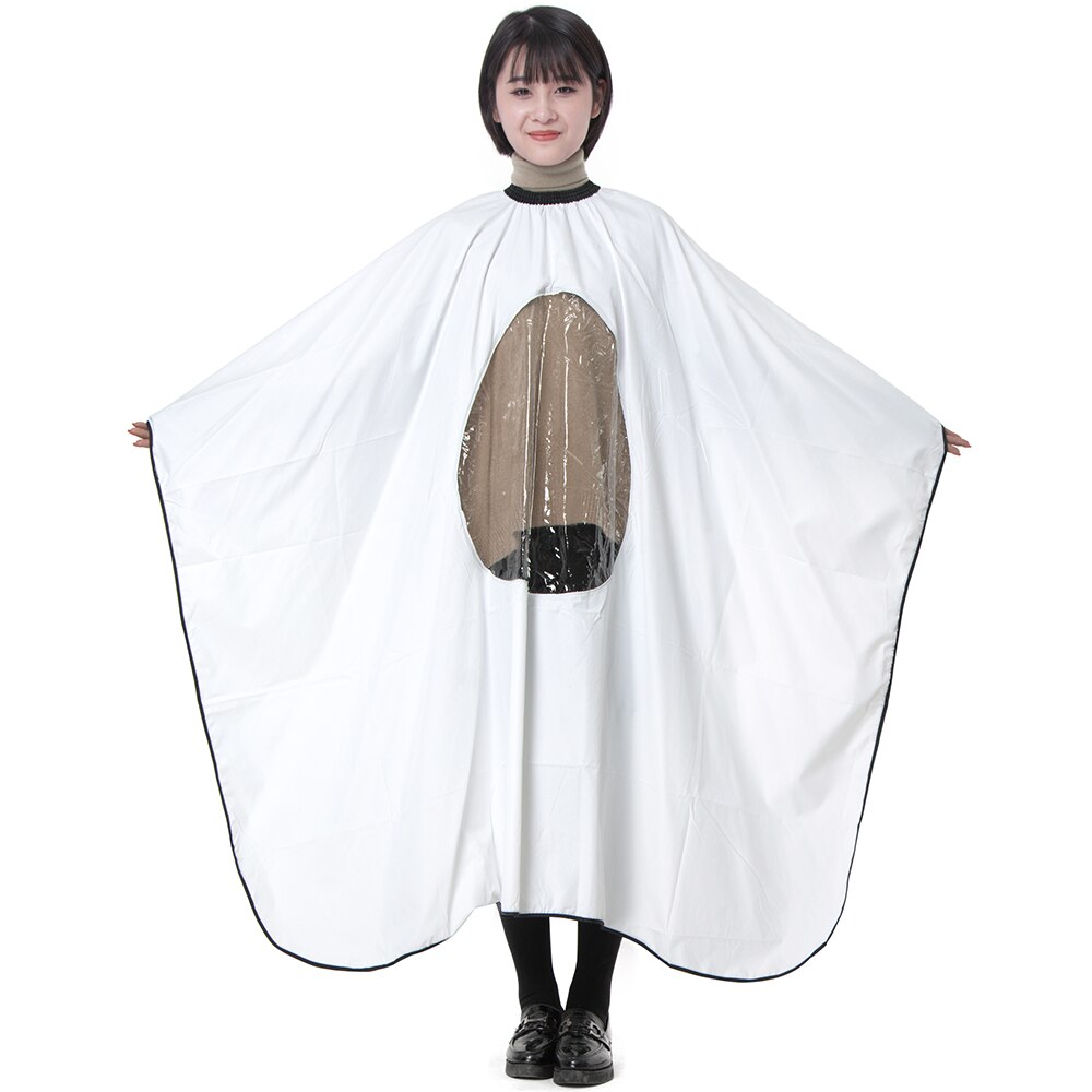White Waterproof Salon Cape Anti Dust Barber Hair Cutting Wrap With PVC Window Hairdressing Gown Cap For Hairstyle