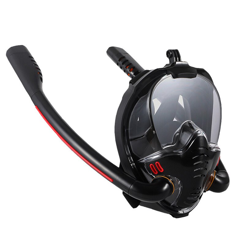 Full Face Snorkel Mask with Detachable Camera Mount 180 Degree Panoramic HD View Anti-Fog Anti-Leak Snorkeling Gear CMG7: Black / L/XL