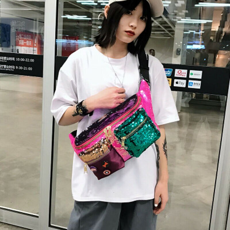 Vrouwen Regenboog Lovertjes Cross Body Sport Reistas Cross Schouder Borst Pakken Taille Packs Kleine Heuptas Fanny Packs hip Bag