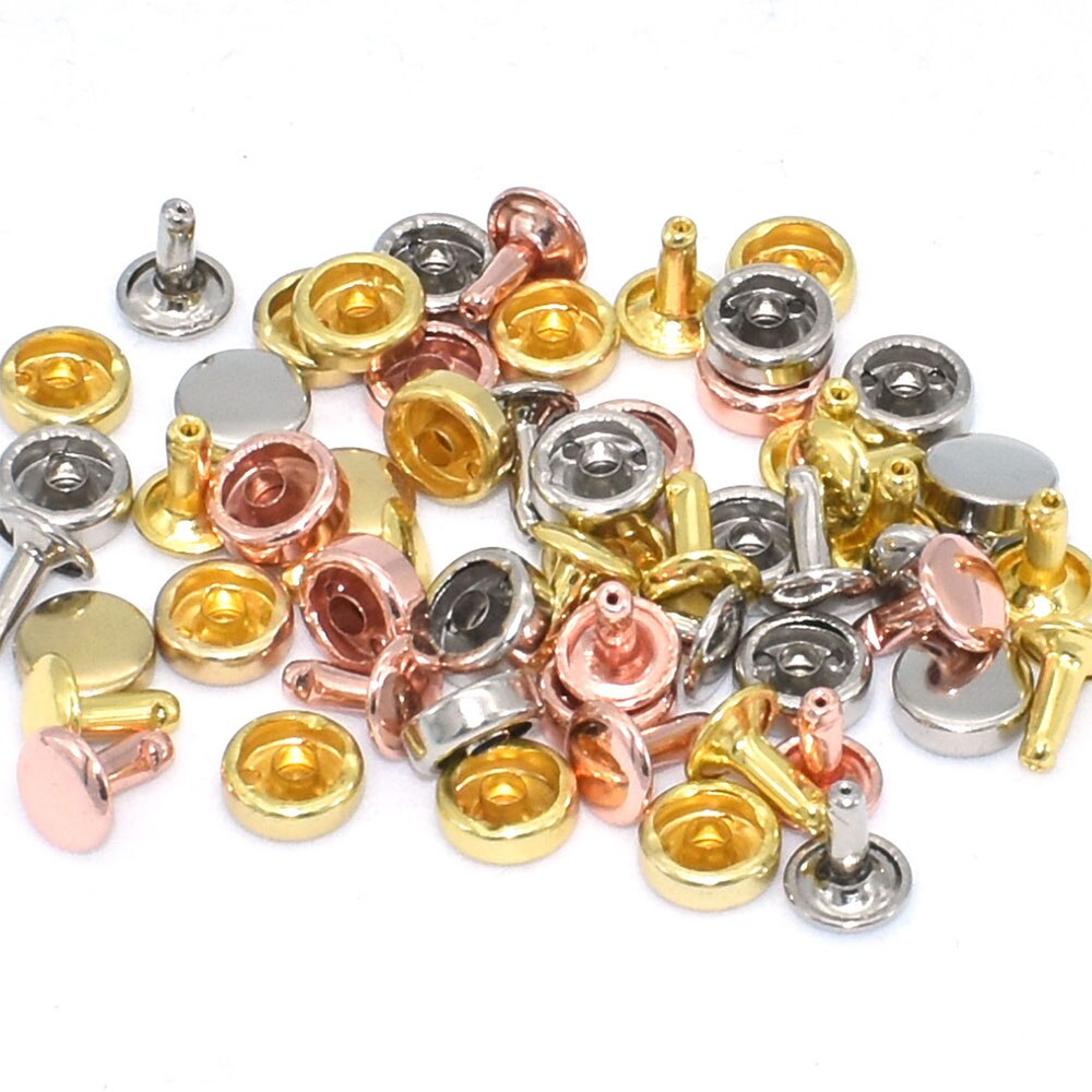 50 Sets Leather Rivets Double Cap Rivets Tubular-3Colors Rapid Rivets Leather Craft for DIY Shoes/Bag/Belts Repairs Decoration