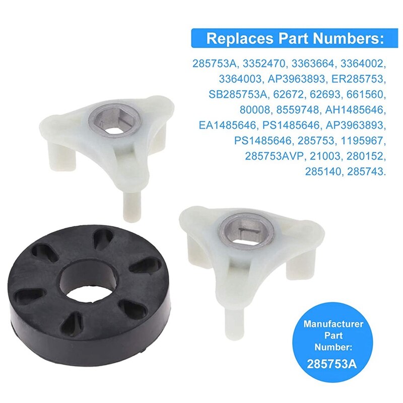 Paquete de 3 Kit de acoplamiento de Motor 285753A, reemplazo AP3963893, 1195967 para Whirlpool, Kenmore, Kitchen Aid
