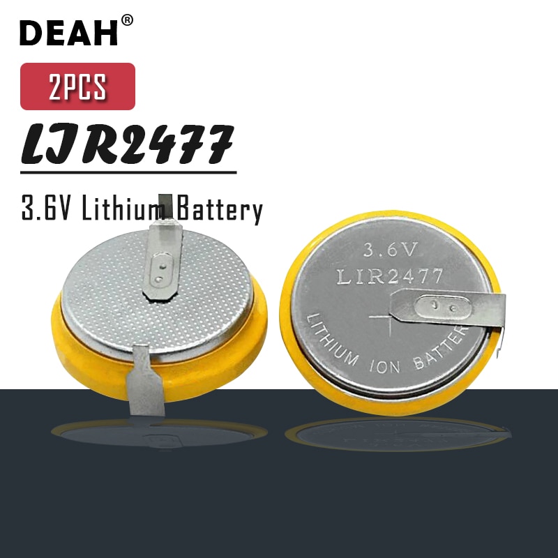 2 stk / lot deah lir 2477 2477 h vandrette svejsefodbatterier 3.6v genopladeligt knapbatteri med 2 loddestifter