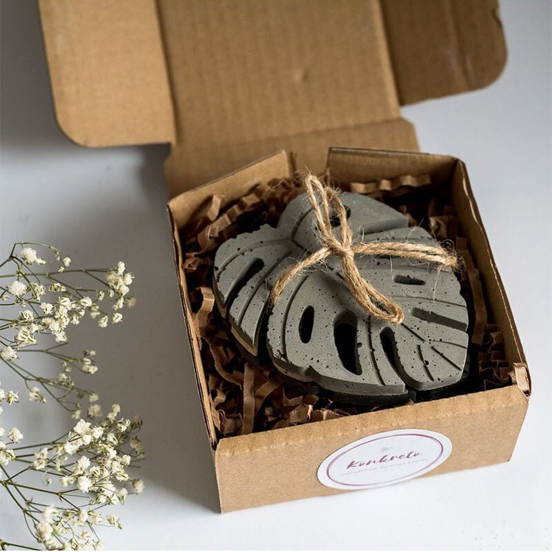 Molde de posavasos de hormigón, bandeja epoxi con de hojas de tortuga, posavasos de arcilla casero