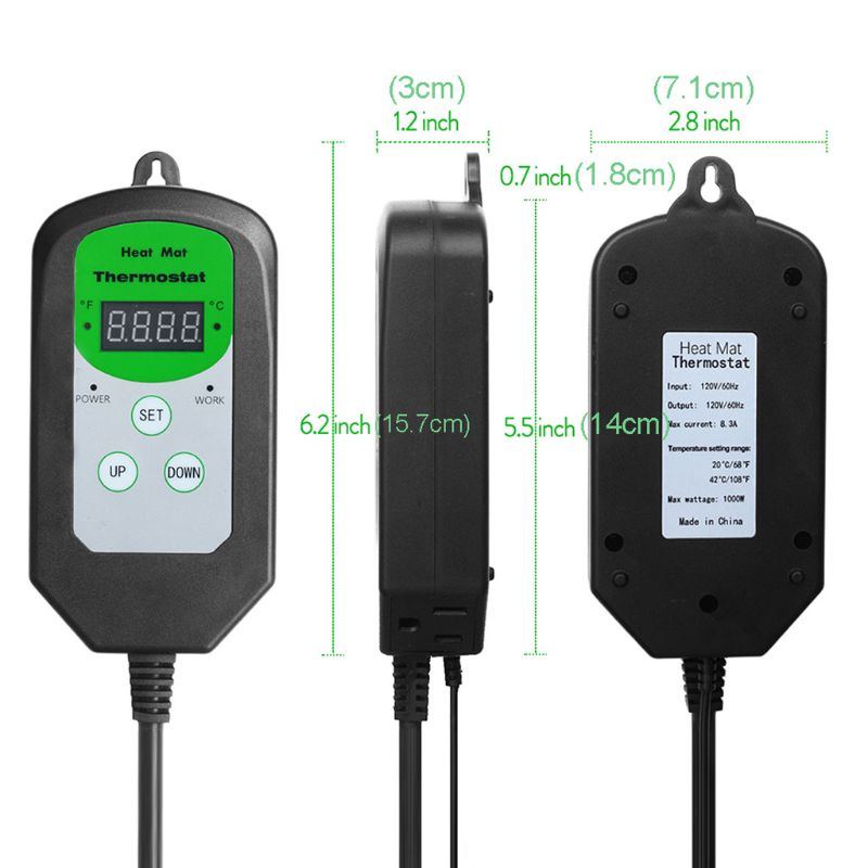 120V US/UK/EU Plug Digital Thermostat Day Night Temperature Control Sensor Regulator for Terrarium Heating Outlet Brooder C42