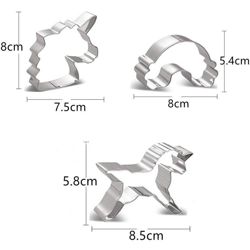 3pcs Eenhoorn Cookie Cutter Rvs Cut Snoep Biscuit Mold Koken Gereedschap Rainbow Metal Gebak Cake Fondant Cutters Mould